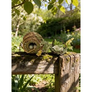 Rustic Bird Nest with Eggs and Floral Basket Set Spring Easter Decor